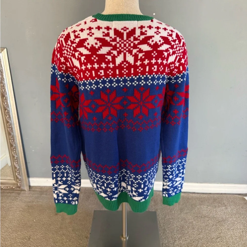 Ugly Christmas Sweater/Holiday Santa Crewneck Sweater - Red, Blue, Green